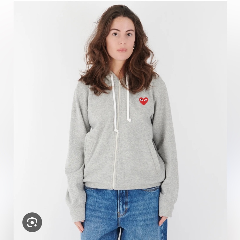 Comme des Garçons Play Heather Gray Zip-Up Hoodie